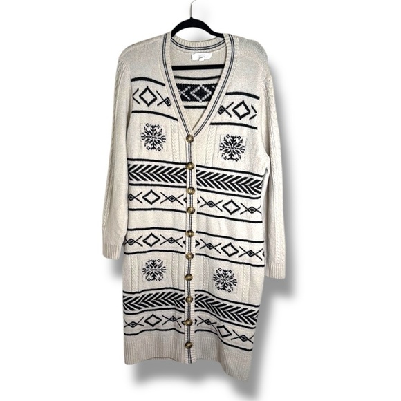 Lucky Brand Snowflake Geometric Faux Button Sweater Dress Size XL - Picture 1 of 7